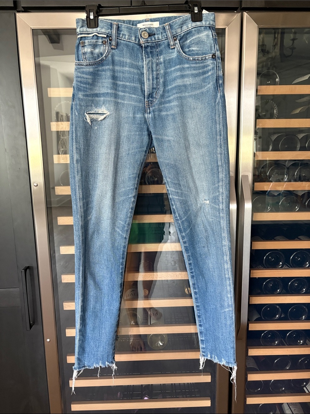 Moussy Medium Blue Distressed Cropped Jeans